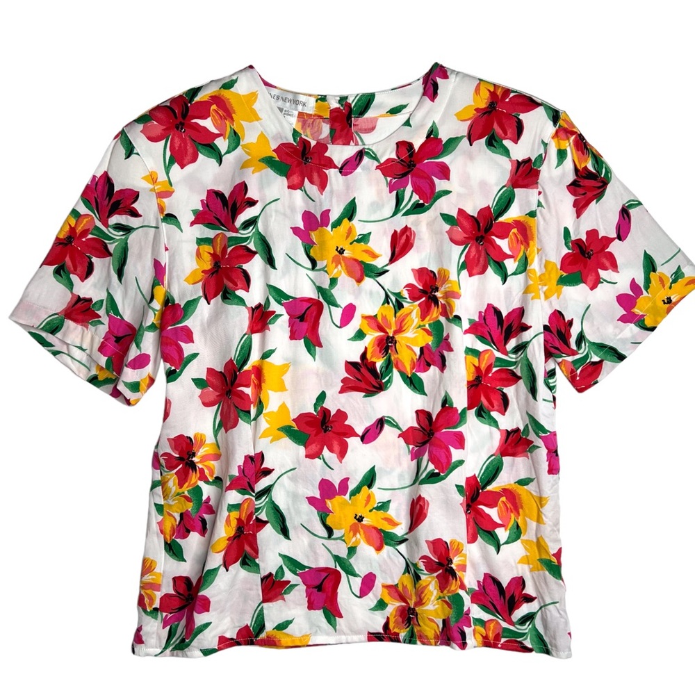 Vintage 90s Floral Popover Blouse Size 12 Preppy Bloomcore Dopamine Dressing